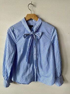 Talbots 100% Cotton Opulent Stripe Bow-Front Blouse